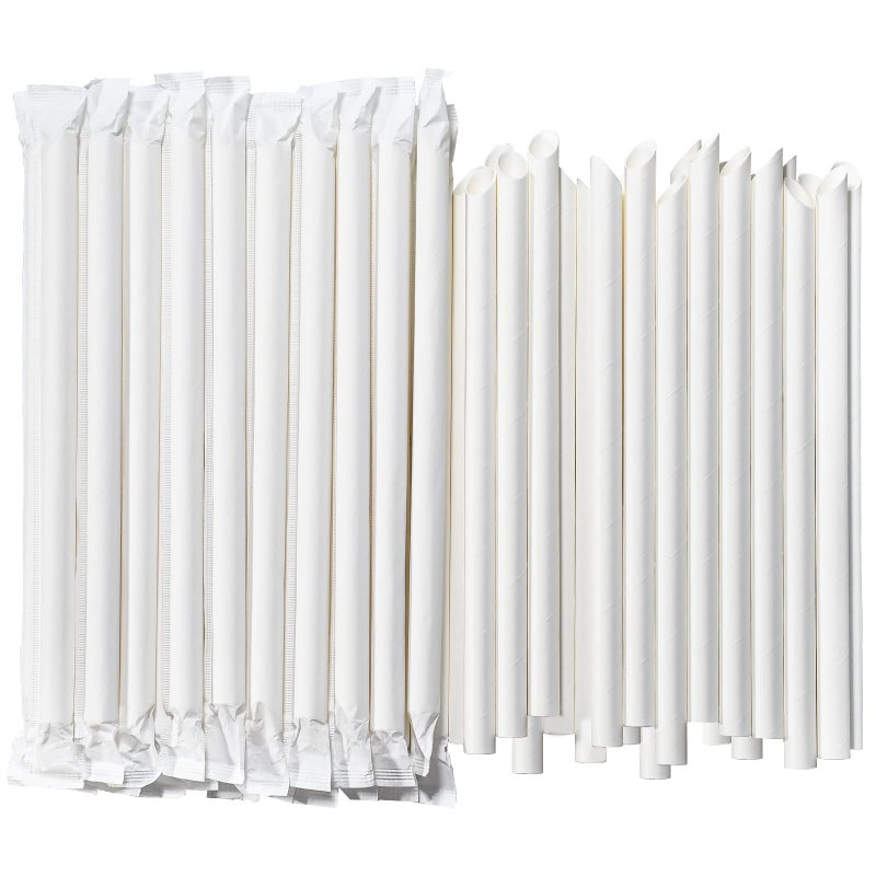 Chunspak 9 Inch Individually Wrapped Disposable White Paper Boba Straws, Bubble Tea Straws 100 Counts, 0.5"/12mm Wide - Pointed End, Extra Thick, Fat - Eco-friendly Biodegradable - Image 1